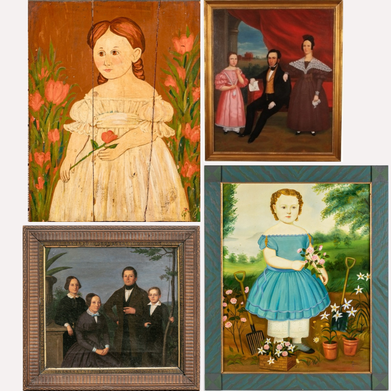 Four examples of early and primitive American portraiture. 